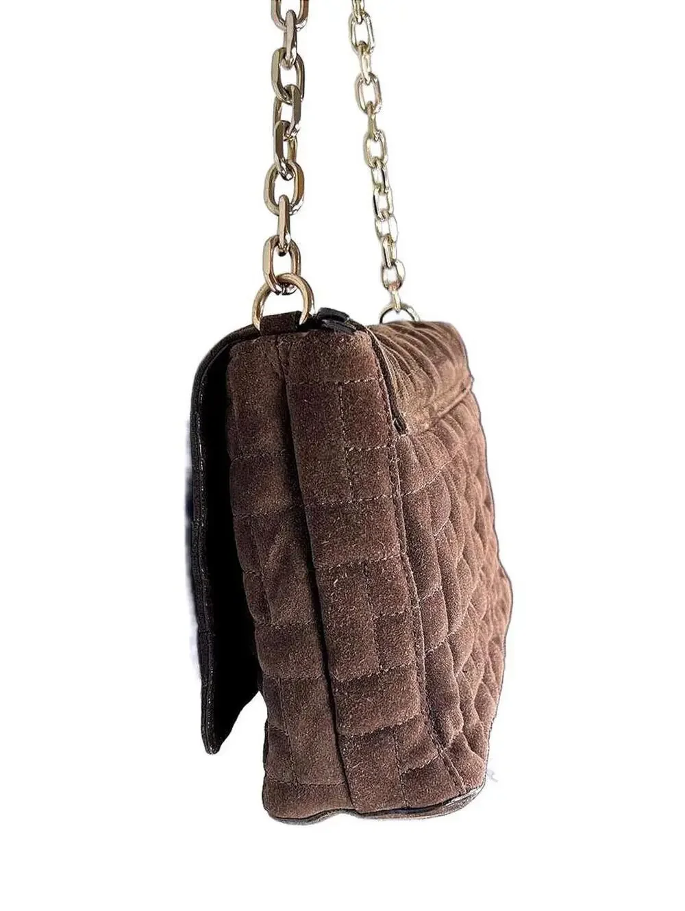 Zara Quilted Brown Suede Leather Chain Flap Shoulder Bag Whimsigoth Academic